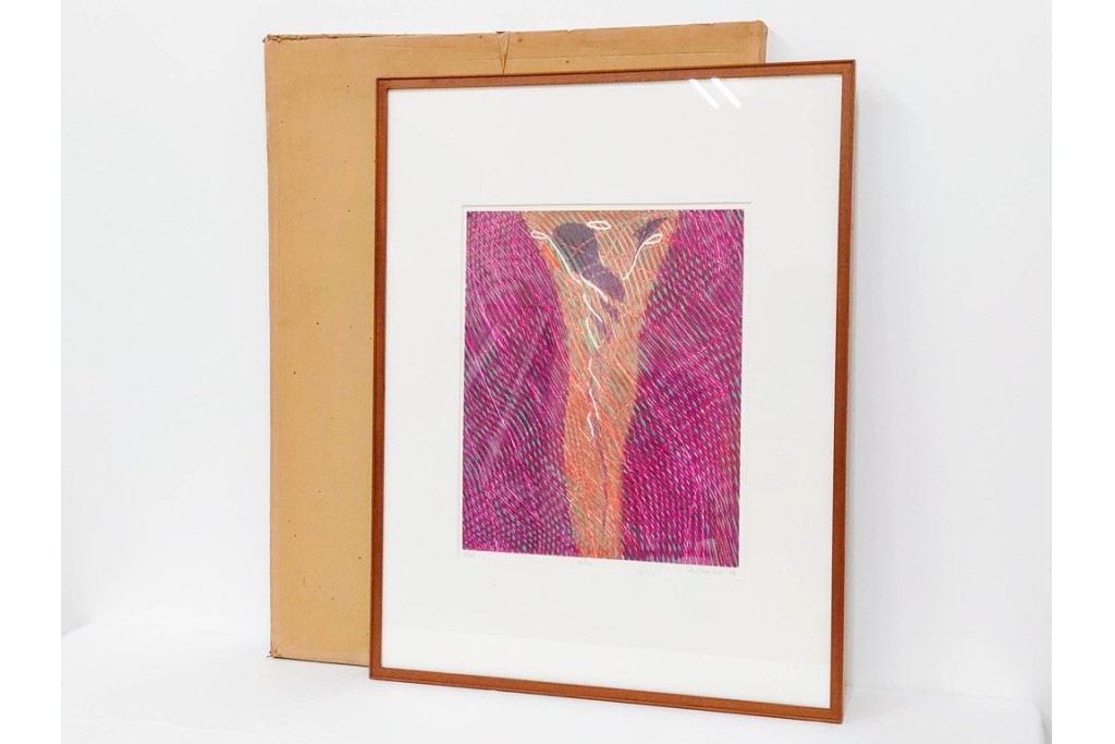 真作　サイン入り　1968年作　スタンリー・ウィリアム・ヘイター(Stanley William Hayter)　「Vortex(ボルテックス)」　渦巻く線と色彩が静かに視線を引き寄せる銅版画　外箱付き　(R-084980)