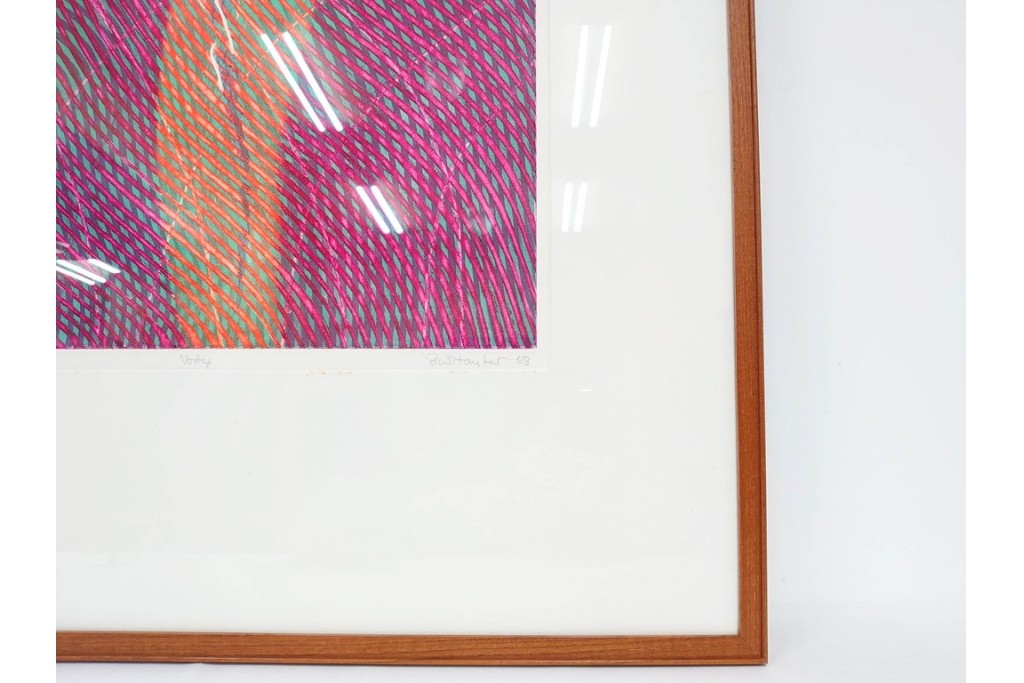 真作　サイン入り　1968年作　スタンリー・ウィリアム・ヘイター(Stanley William Hayter)　「Vortex(ボルテックス)」　渦巻く線と色彩が静かに視線を引き寄せる銅版画　外箱付き　(R-084980)