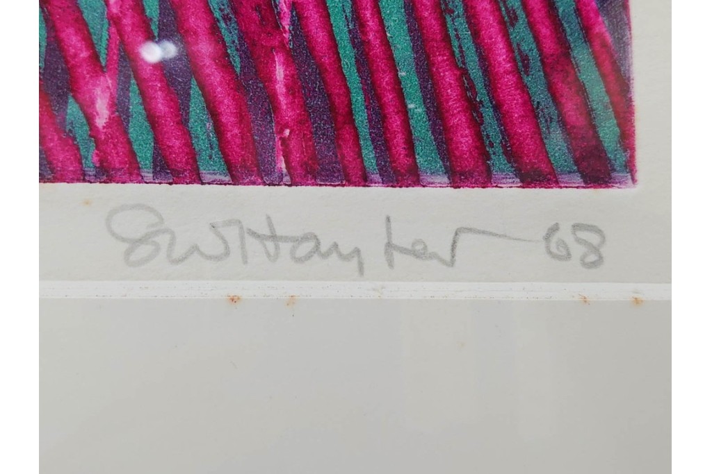 真作　サイン入り　1968年作　スタンリー・ウィリアム・ヘイター(Stanley William Hayter)　「Vortex(ボルテックス)」　渦巻く線と色彩が静かに視線を引き寄せる銅版画　外箱付き　(R-084980)