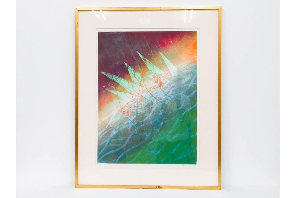 真作　サイン入り　1985年作　スタンリー・ウィリアム・ヘイター(Stanley William Hayter)　13/50 「Fastnet(ファストネット)」　鋭く走る線と色彩に惹きつけられる銅版画　外箱付き　(R-084981)