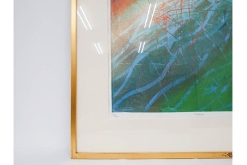 真作　サイン入り　1985年作　スタンリー・ウィリアム・ヘイター(Stanley William Hayter)　13/50 「Fastnet(ファストネット)」　鋭く走る線と色彩に惹きつけられる銅版画　外箱付き　(R-084981)