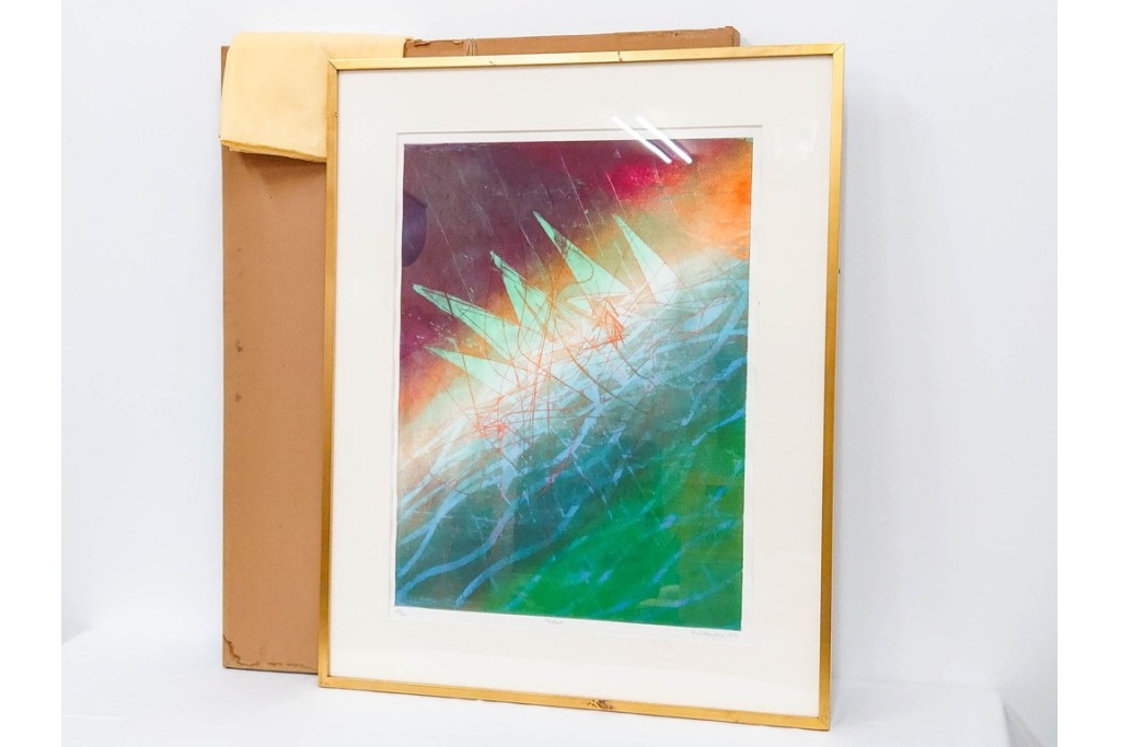 真作　サイン入り　1985年作　スタンリー・ウィリアム・ヘイター(Stanley William Hayter)　13/50 「Fastnet(ファストネット)」　鋭く走る線と色彩に惹きつけられる銅版画　外箱付き　(R-084981)