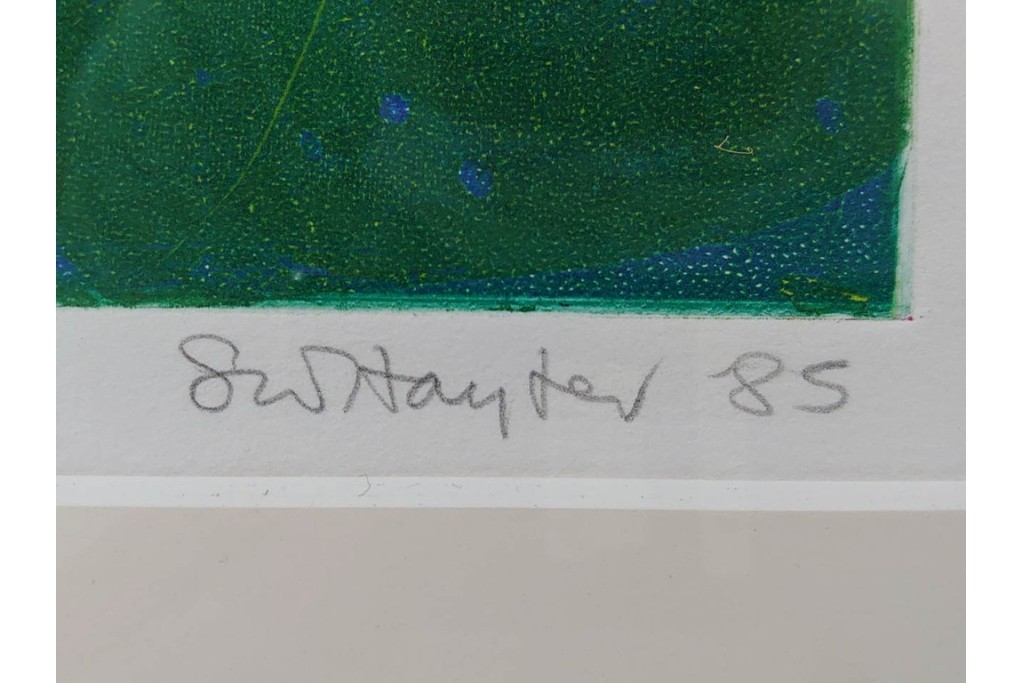 真作　サイン入り　1985年作　スタンリー・ウィリアム・ヘイター(Stanley William Hayter)　13/50 「Fastnet(ファストネット)」　鋭く走る線と色彩に惹きつけられる銅版画　外箱付き　(R-084981)