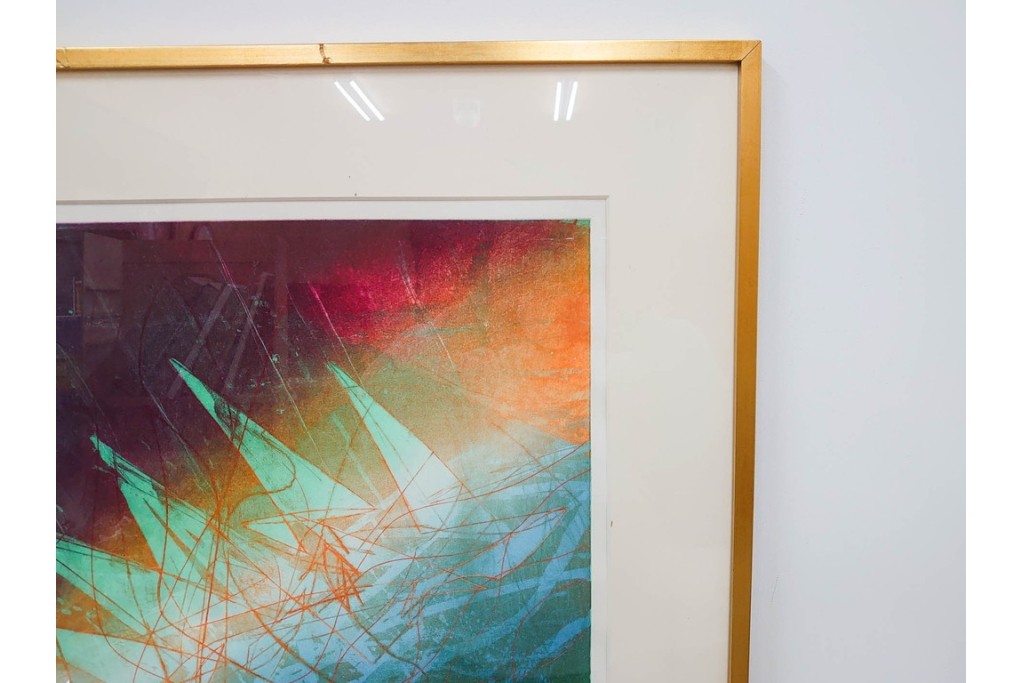 真作　サイン入り　1985年作　スタンリー・ウィリアム・ヘイター(Stanley William Hayter)　13/50 「Fastnet(ファストネット)」　鋭く走る線と色彩に惹きつけられる銅版画　外箱付き　(R-084981)