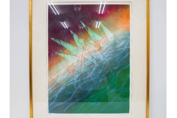 真作　サイン入り　1985年作　スタンリー・ウィリアム・ヘイター(Stanley William Hayter)　13/50 「Fastnet(ファストネット)」　鋭く走る線と色彩に惹きつけられる銅版画　外箱付き　(R-084981)