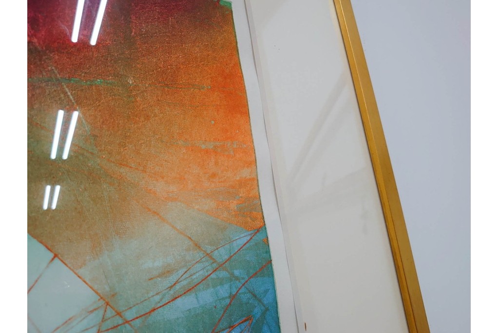 真作　サイン入り　1985年作　スタンリー・ウィリアム・ヘイター(Stanley William Hayter)　13/50 「Fastnet(ファストネット)」　鋭く走る線と色彩に惹きつけられる銅版画　外箱付き　(R-084981)