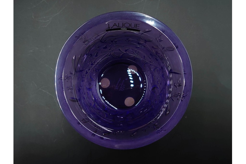 フランス　 LALIQUE(ラリック)　ローズマリー・バジル　繊細な植物の陰影が美しいキャンドルフォルダー2点セット　外箱付き　(R-084982)