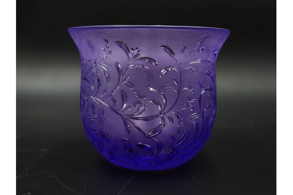 フランス　 LALIQUE(ラリック)　ローズマリー・バジル　繊細な植物の陰影が美しいキャンドルフォルダー2点セット　外箱付き　(R-084982)