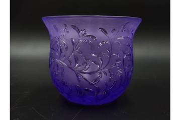 フランス　 LALIQUE(ラリック)　ローズマリー・バジル　繊細な植物の陰影が美しいキャンドルフォルダー2点セット　外箱付き　(R-084982)