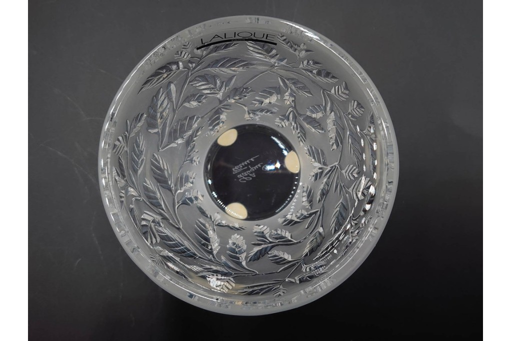 フランス　 LALIQUE(ラリック)　ローズマリー・バジル　繊細な植物の陰影が美しいキャンドルフォルダー2点セット　外箱付き　(R-084982)