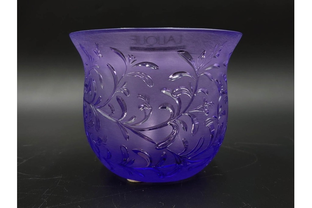 フランス　 LALIQUE(ラリック)　ローズマリー・バジル　繊細な植物の陰影が美しいキャンドルフォルダー2点セット　外箱付き　(R-084982)