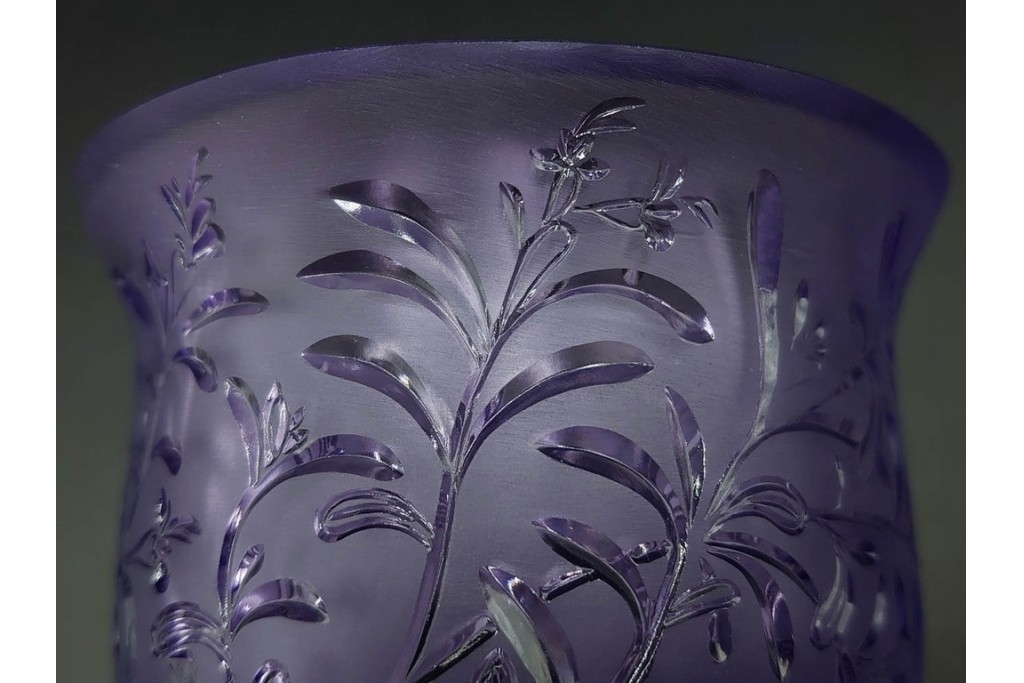 フランス　 LALIQUE(ラリック)　ローズマリー・バジル　繊細な植物の陰影が美しいキャンドルフォルダー2点セット　外箱付き　(R-084982)