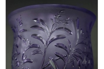 フランス　 LALIQUE(ラリック)　ローズマリー・バジル　繊細な植物の陰影が美しいキャンドルフォルダー2点セット　外箱付き　(R-084982)
