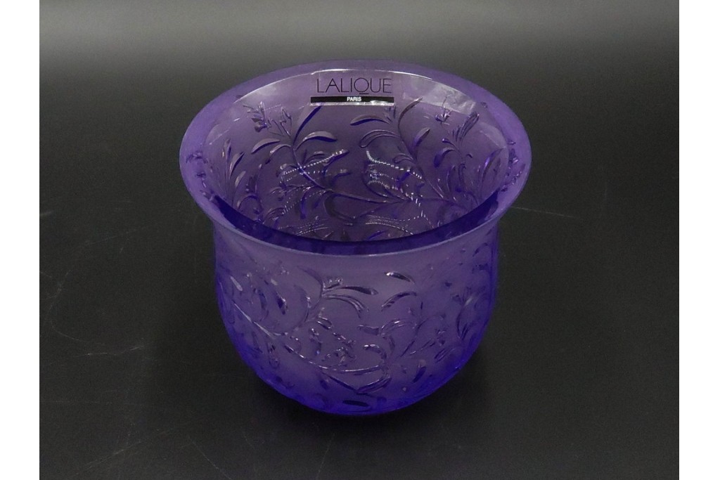 フランス　 LALIQUE(ラリック)　ローズマリー・バジル　繊細な植物の陰影が美しいキャンドルフォルダー2点セット　外箱付き　(R-084982)