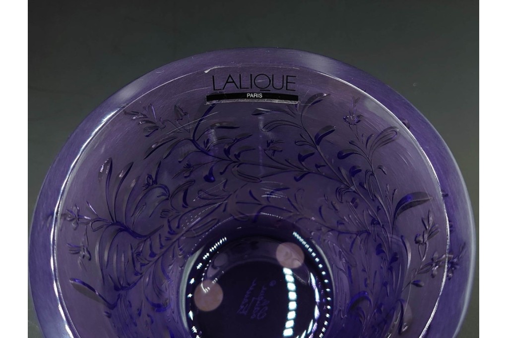 フランス　 LALIQUE(ラリック)　ローズマリー・バジル　繊細な植物の陰影が美しいキャンドルフォルダー2点セット　外箱付き　(R-084982)