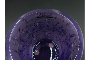 フランス　 LALIQUE(ラリック)　ローズマリー・バジル　繊細な植物の陰影が美しいキャンドルフォルダー2点セット　外箱付き　(R-084982)