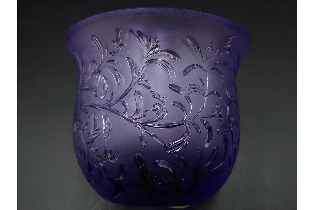 フランス　 LALIQUE(ラリック)　ローズマリー・バジル　繊細な植物の陰影が美しいキャンドルフォルダー2点セット　外箱付き　(R-084982)