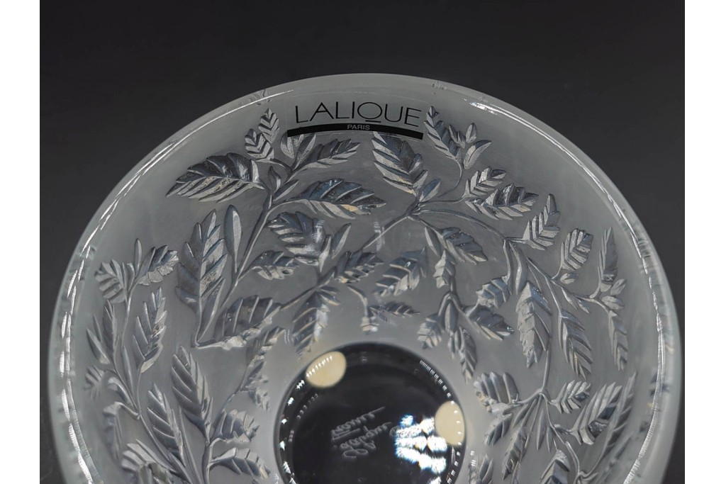 フランス　 LALIQUE(ラリック)　ローズマリー・バジル　繊細な植物の陰影が美しいキャンドルフォルダー2点セット　外箱付き　(R-084982)