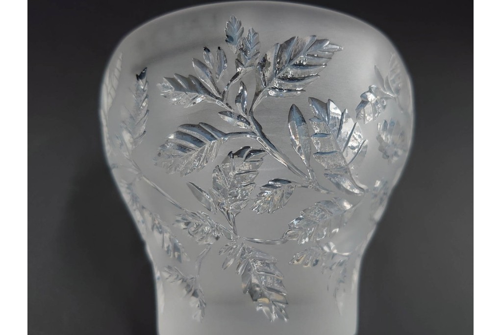 フランス　 LALIQUE(ラリック)　ローズマリー・バジル　繊細な植物の陰影が美しいキャンドルフォルダー2点セット　外箱付き　(R-084982)