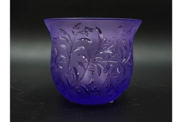 フランス　 LALIQUE(ラリック)　ローズマリー・バジル　繊細な植物の陰影が美しいキャンドルフォルダー2点セット　外箱付き　(R-084982)