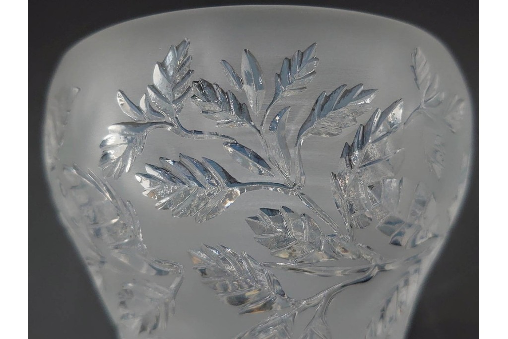 フランス　 LALIQUE(ラリック)　ローズマリー・バジル　繊細な植物の陰影が美しいキャンドルフォルダー2点セット　外箱付き　(R-084982)