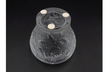 フランス　 LALIQUE(ラリック)　ローズマリー・バジル　繊細な植物の陰影が美しいキャンドルフォルダー2点セット　外箱付き　(R-084982)