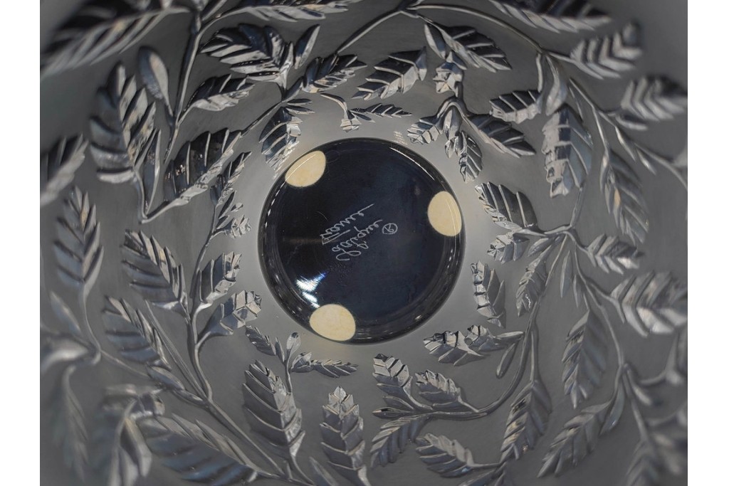 フランス　 LALIQUE(ラリック)　ローズマリー・バジル　繊細な植物の陰影が美しいキャンドルフォルダー2点セット　外箱付き　(R-084982)