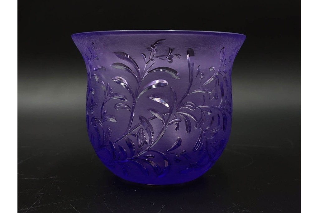フランス　 LALIQUE(ラリック)　ローズマリー・バジル　繊細な植物の陰影が美しいキャンドルフォルダー2点セット　外箱付き　(R-084982)