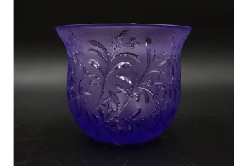 フランス　 LALIQUE(ラリック)　ローズマリー・バジル　繊細な植物の陰影が美しいキャンドルフォルダー2点セット　外箱付き　(R-084982)