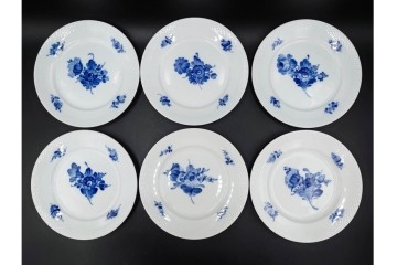 デンマーク製　ROYAL COPENHAGEN(ロイヤルコペンハーゲン)　ブルーフラワー プレイン　直径約19cm　プレート6枚セット　スクラッチありB級品　(R-084991)