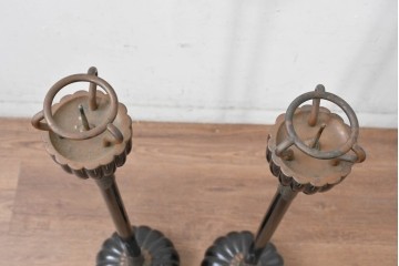 和製アンティーク　美品　上手物‼　銅金具　漆塗り仕上げの菊灯2点セット　(R-085004)