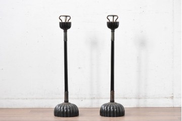 和製アンティーク　美品　上手物‼　銅金具　漆塗り仕上げの菊灯2点セット　(R-085004)