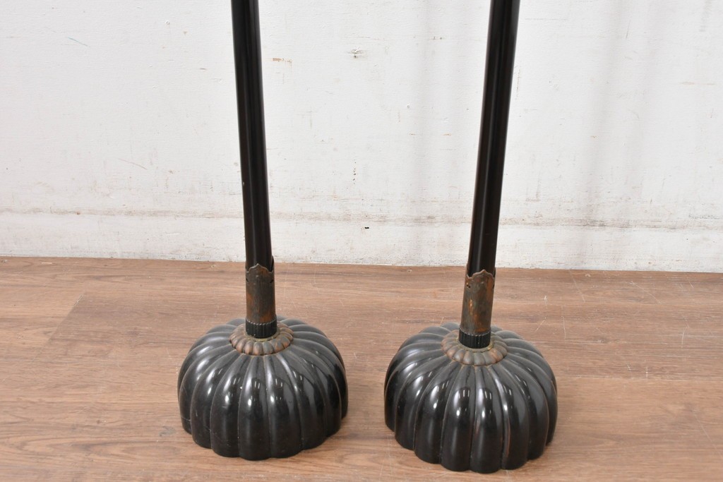 和製アンティーク　美品　上手物‼　銅金具　漆塗り仕上げの菊灯2点セット　(R-085004)