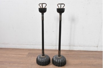 和製アンティーク　美品　上手物‼　銅金具　漆塗り仕上げの菊灯2点セット　(R-085004)