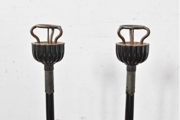和製アンティーク　美品　上手物‼　銅金具　漆塗り仕上げの菊灯2点セット　(R-085004)