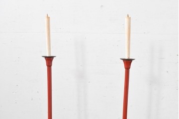 和製アンティーク　明治期　空間のアクセントになる朱塗りの燭台2台セット　(R-085005)