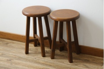 和製ヴィンテージ　古い木のぬくもりを感じるスツール2脚セット　(R-085027)