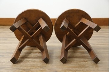 和製ヴィンテージ　古い木のぬくもりを感じるスツール2脚セット　(R-085027)