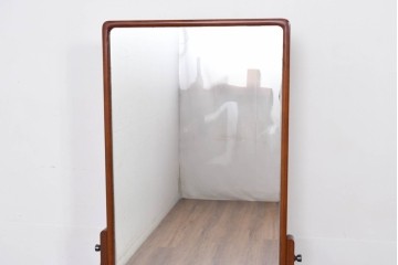 中古　美品　欅(ケヤキ)材の美しい木目が際立つスタンドミラー　定価約11万円相当　(R-085028)