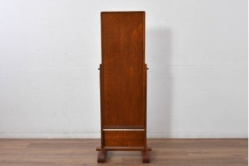 中古　美品　欅(ケヤキ)材の美しい木目が際立つスタンドミラー　定価約11万円相当　(R-085028)