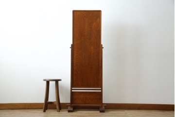 中古　美品　欅(ケヤキ)材の美しい木目が際立つスタンドミラー　定価約11万円相当　(R-085028)