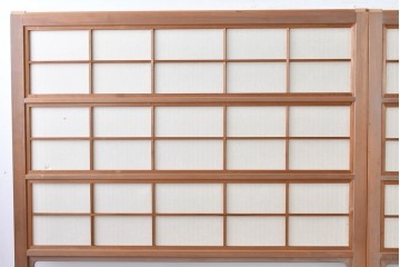 ヴィンテージ建具　昭和中期　高級品!!　細かな縦格子がすっきりとした印象の幅広裏障子付き格子戸2枚セット　(R-085034)