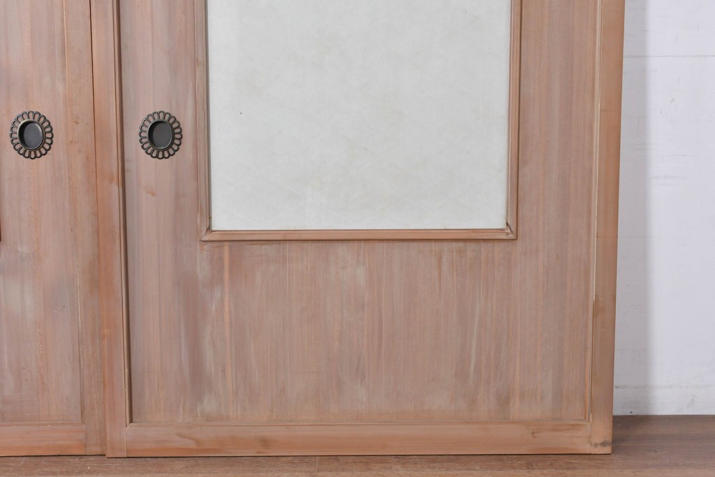 ヴィンテージ建具　昭和中期　高級品　斜め格子の組子が上品な裏障子付き引き戸2枚セット　(R-085035)