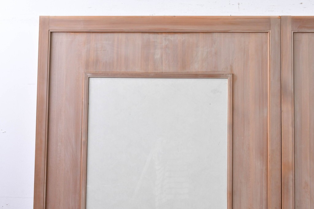 ヴィンテージ建具　昭和中期　高級品　斜め格子の組子が上品な裏障子付き引き戸2枚セット　(R-085035)