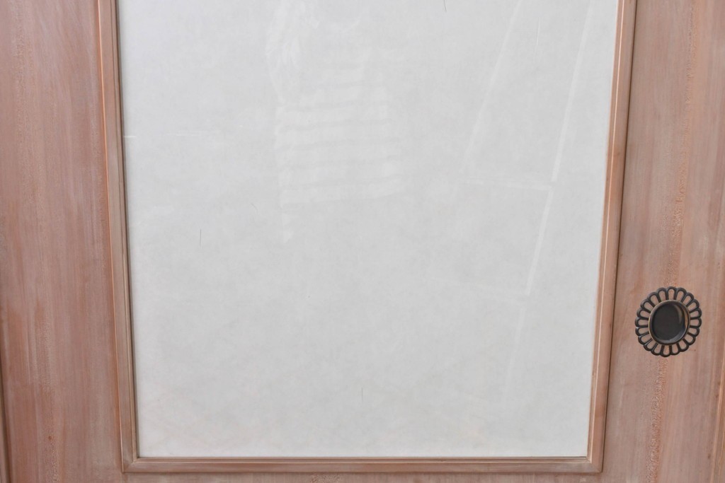 ヴィンテージ建具　昭和中期　高級品　斜め格子の組子が上品な裏障子付き引き戸2枚セット　(R-085035)