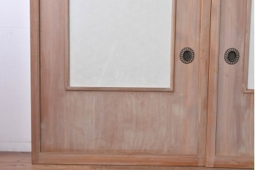 ヴィンテージ建具　昭和中期　高級品　斜め格子の組子が上品な裏障子付き引き戸2枚セット　(R-085035)
