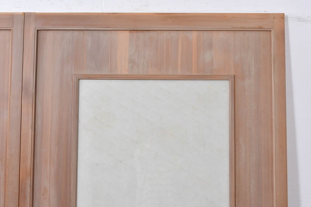 ヴィンテージ建具　昭和中期　高級品　斜め格子の組子が上品な裏障子付き引き戸2枚セット　(R-085035)