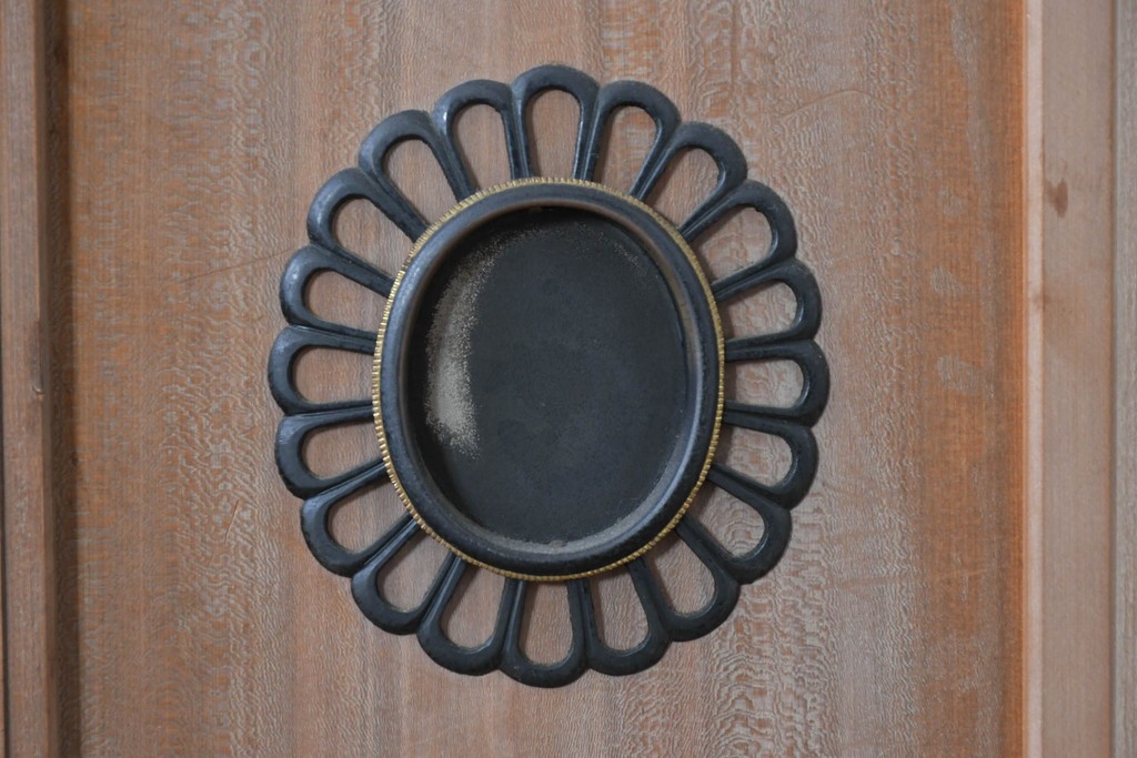 ヴィンテージ建具　昭和中期　高級品　斜め格子の組子が上品な裏障子付き引き戸2枚セット　(R-085035)