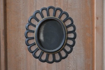 ヴィンテージ建具　昭和中期　高級品　斜め格子の組子が上品な裏障子付き引き戸2枚セット　(R-085035)