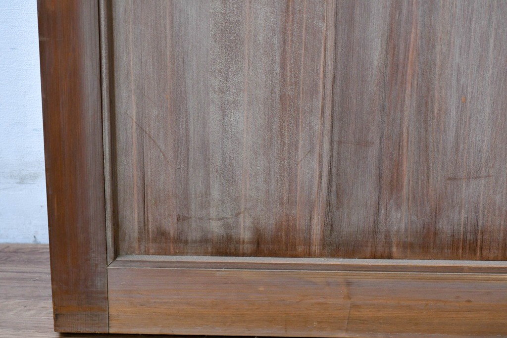 ヴィンテージ建具　昭和中期　高級品　斜め格子の組子が上品な裏障子付き引き戸2枚セット　(R-085035)